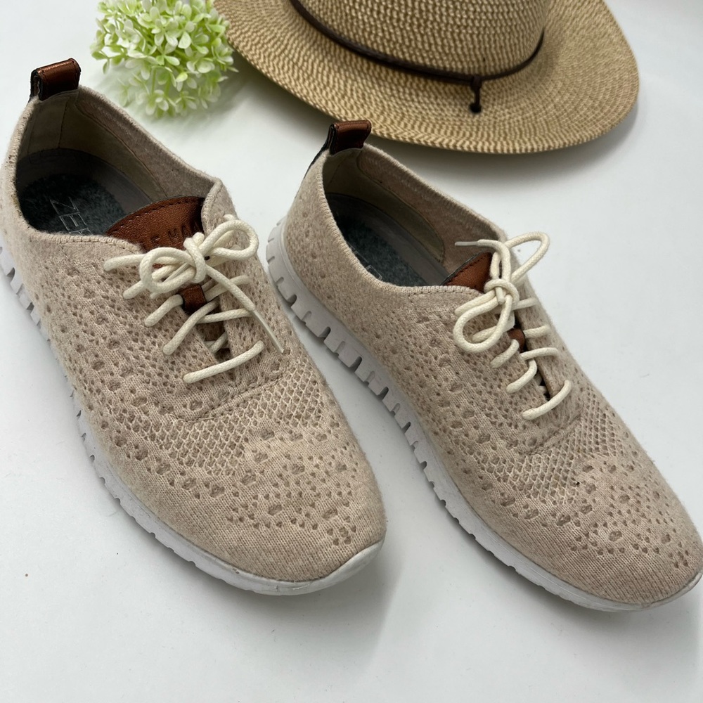 Cole Haan Beige Knit Lace-Up Sneakers
